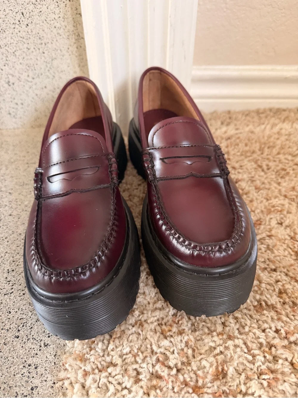 G.H. Bass & Co. Women's Wine Penny Loafers with Black Platform Sole
